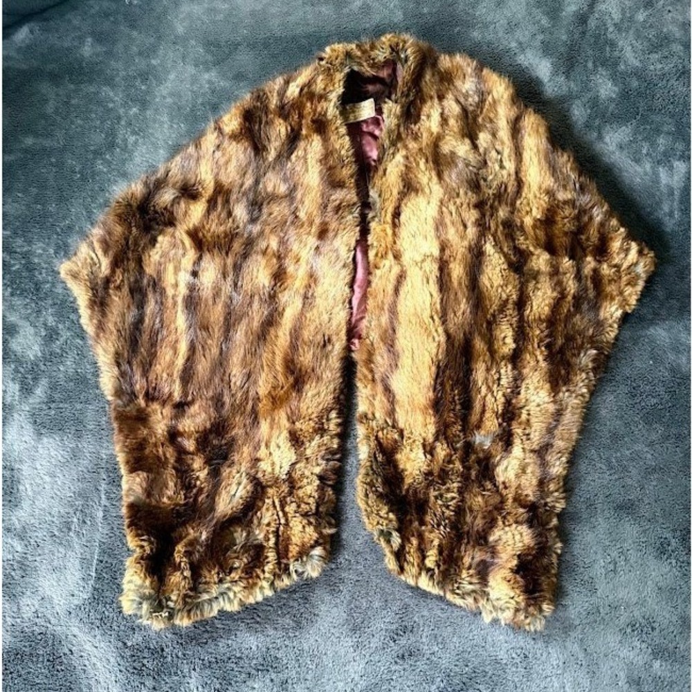 Little River Furriers Vintage Handmade Real Fur Stole Wrap Shawl Brown Plum